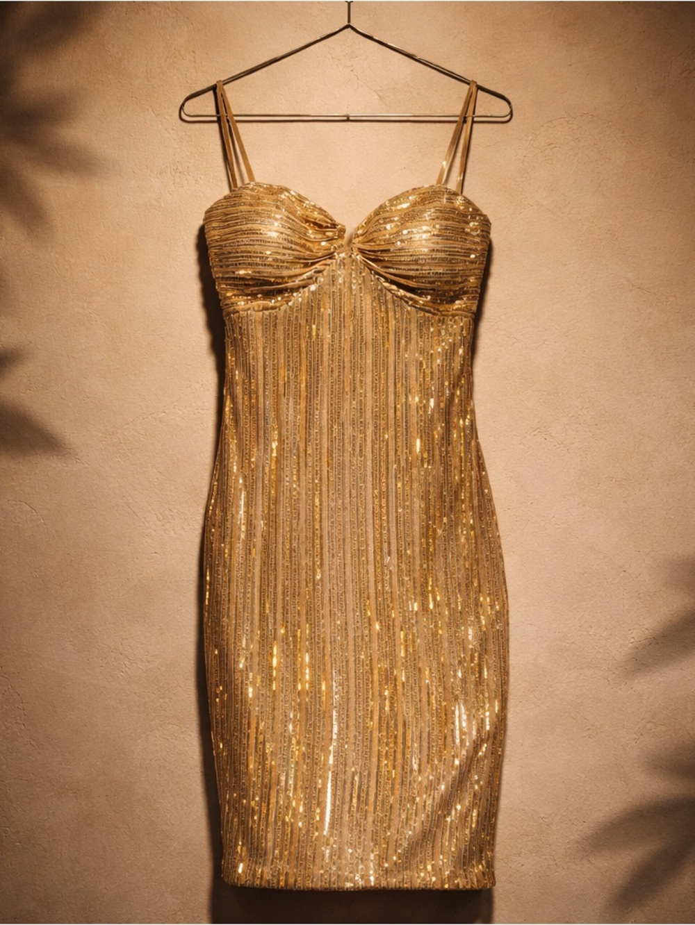 Siena Gold Sequin Bodycon Dress with Spaghetti Straps